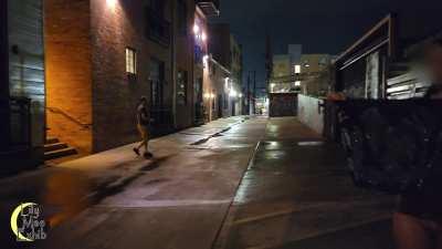 Totally caught stripping naked in a dark alley!