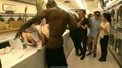JAV babe takes bbc at the laundromat