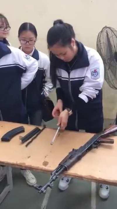 In Vietnam, most highschoolers are taught to assemble and disassemble AK-47 in Military Education class like this