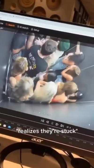 All jumping at once in a crowded elevator