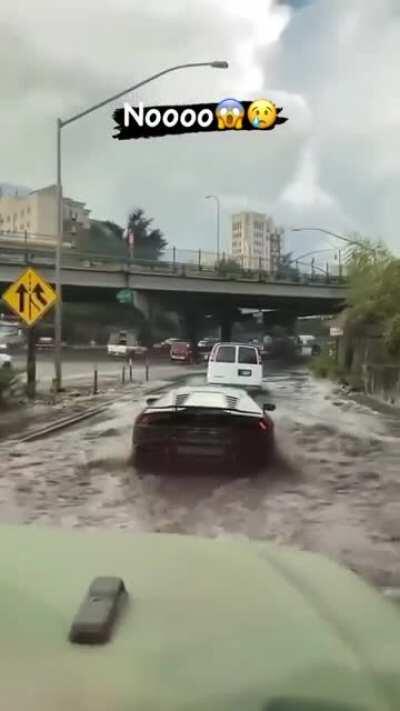 WCGW while driving a Lamborghini through a massive puddle