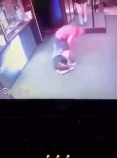 Guy repeatedly punches someone he has knocked unconscious, then proceeds to break both their arms.