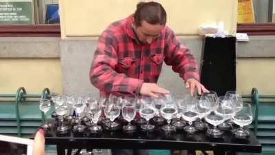 Guy shreds on crystal glasses