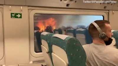 Passengers stuck on a train surrounded by wildfires (France)