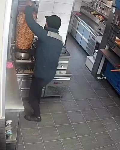 Trying to steal the meat from the Kebab restaurant