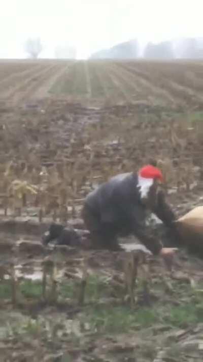 Santa Claus after he lands in Russia