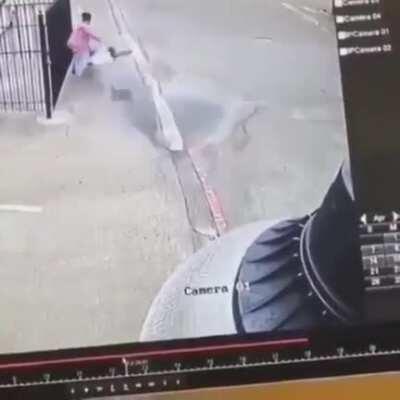 Bratty kid makes his poor mom fall into a puddle!