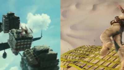 Plane scene comparison between the Uncharted movie trailer and the game