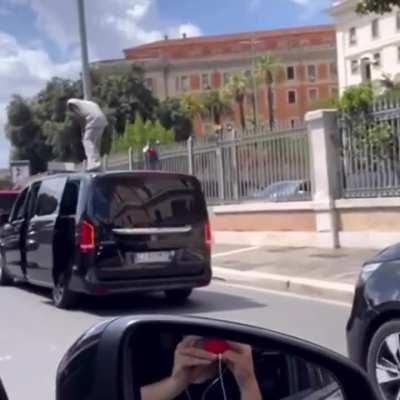 Trav is more comfortable riding on the roof