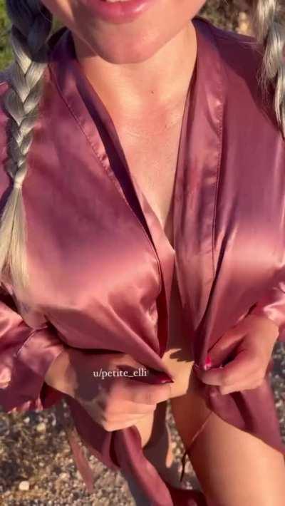 This robe is the only thing I wear today. With it I surprise the men outside.