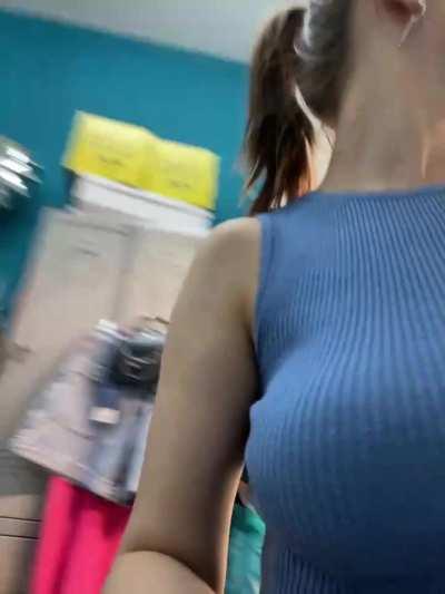Flashing my boobies at work