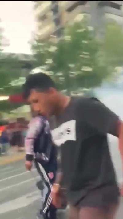 WCGW shooting a firework from a homemade launcher made from a 5 gallon bucket.