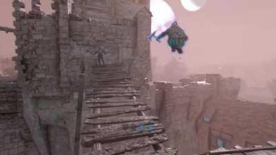 Funny man gets thrown off roof.