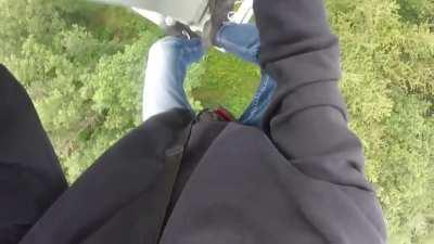 Climbing down from a 60 meter tower to the ground without safety