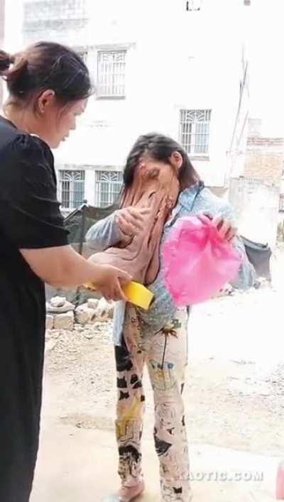 Poor woman let's it all hang out