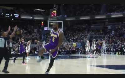 [Highlight] LeBron hits a clutch 3 and does an interesting celebration