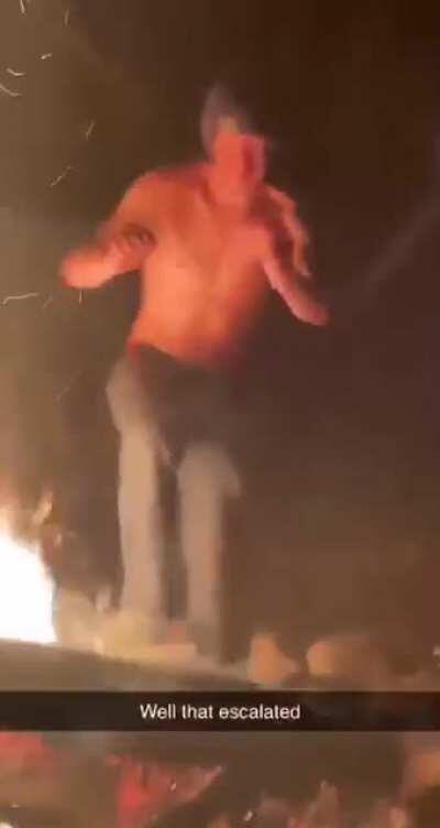WCGW jumping a bonfire while drunk.
