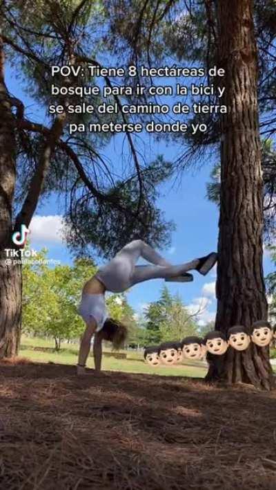 she's complaining about the kid riding his bike near her