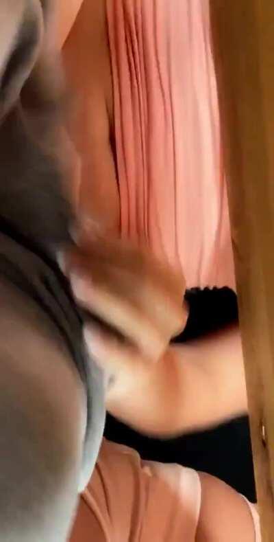 Alyssa West flashing tits and cock in a restaurant