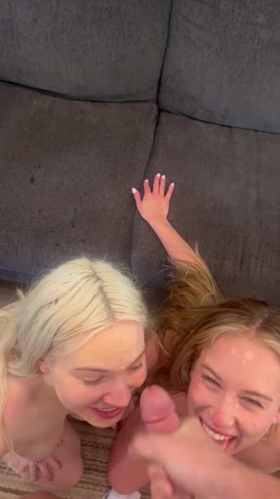 Cute blondes sharing a facial