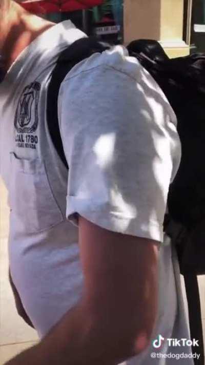 Angry man has a serious problem with a social media dog trainer’s methods. He calls out the dog trainer in public at Las Vegas.