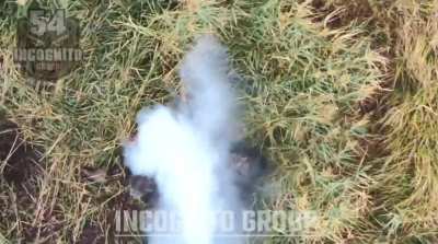 A Russian soldier (allegedly Spetsnaz) wearing a ghillie hood was eliminated by a drone from the 