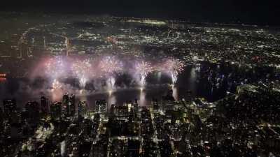 Fireworks Through a Helicopter over Midtown
