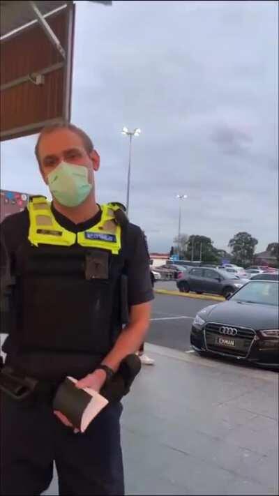 This woman says she'll sue these police officers just because she has the right to not wear a mask (This is in Victoria, Australia where it is currently mandatory)