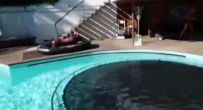 Jumping Into Swimming Pool Trampoline