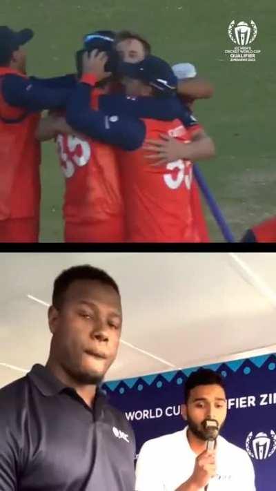 Carlos Brathwaite's reaction to Netherlands winning is priceless