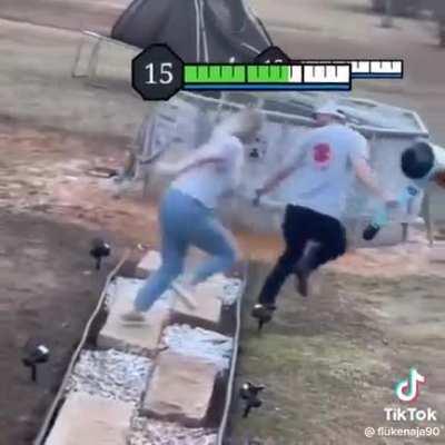 To blindside her husband with a balloon hammer