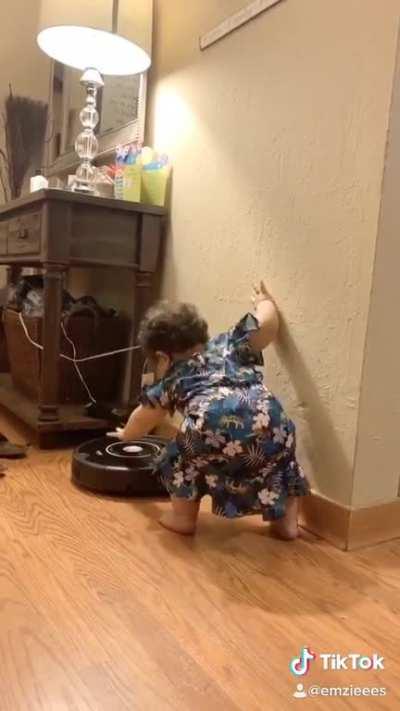 She’s lucky she’s so cute...can’t stop picking fights with the Roomba
