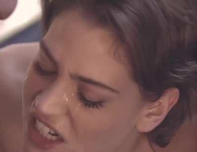 Unloading On Her Cute Face While She's Anally Fucked