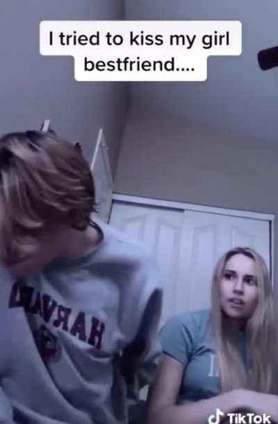 Dude attempting to kiss his girl bestfriend