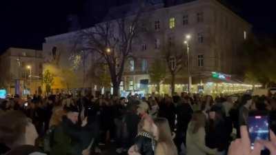 People dancing in Lviv, on Oct 10th 2022