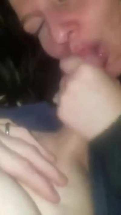 Green eyes suck and swallow cum