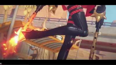 Burnice cleaning the dirt she stepped on with her Flame thrower?