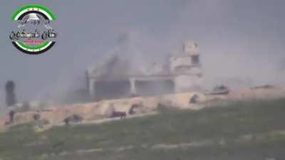 Camera captures the moment an opposition charge closes on an SAA hilltop position from a distance - Khan Shaykhun - 3/23/2014
