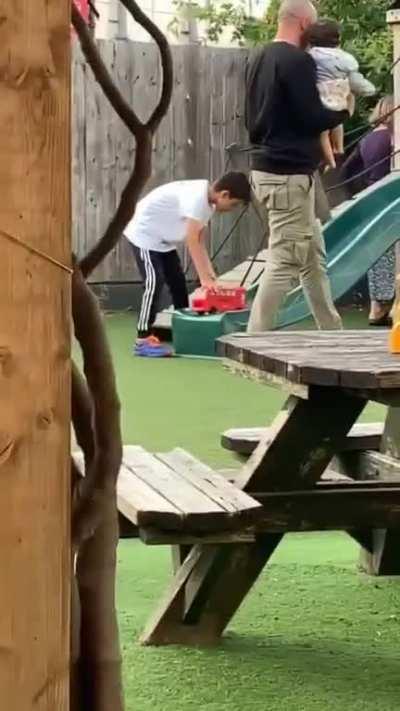 playing with your toy car on the slide