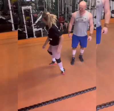 Sadie Gibbs gets a low blow by her male friend 