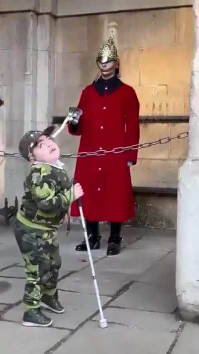 In England, royal guards aren’t allowed to speak to visitors, but they made an exception for a blind child. When the boy gave a little foot salute, the guard responded by firmly stomping his own foot in return.