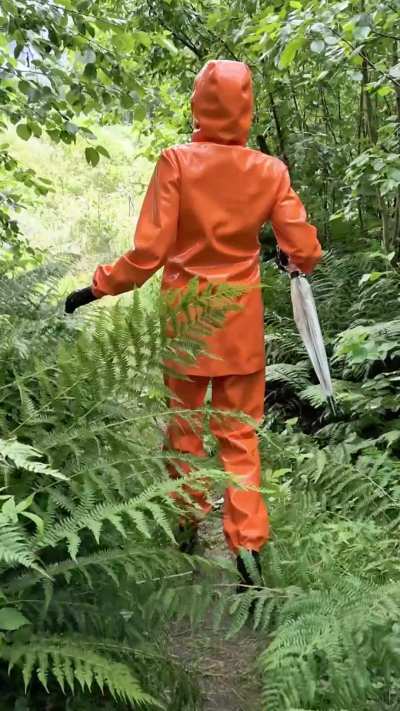 Out in my orange latex raingear!