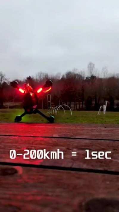 FPV drone acceleration to 200 km/h in one second.