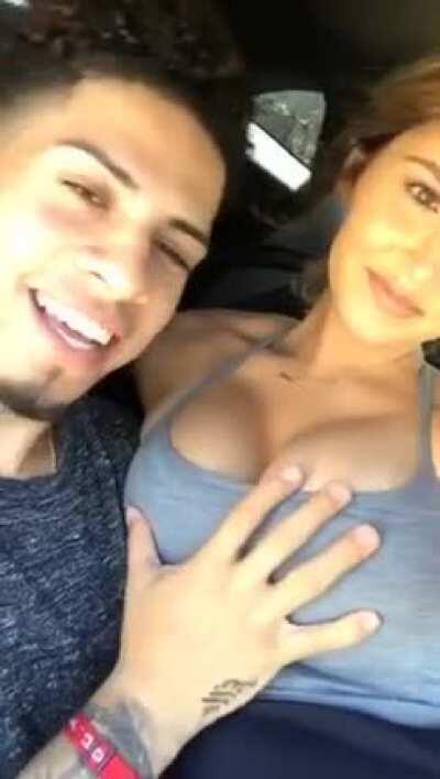 Austin plays with her tits