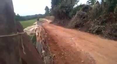Riding the bike on a dirt road