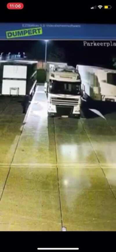 Guy ignites himself after he tried to ignite trucks.