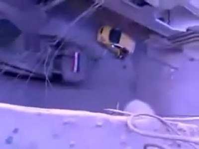 Camera captures the moment a Syrian Army BMP-1 flips on its side - 5/15/12