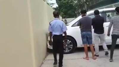 Taking delivery of a brand new car to the wall