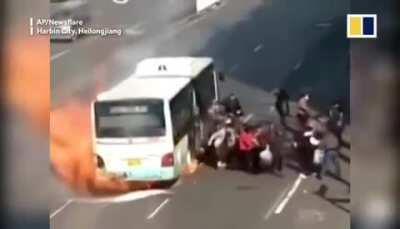 The amount of people on this burning bus