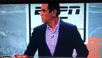 The studio fell apart on him. (The guy is okay, just has some scratches on his back).